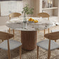 Mesa de pedestal contemporánea, mesa de comedor redonda de piedra con base de madera para cocina casera