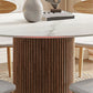 Mesa de pedestal contemporánea, mesa de comedor redonda de piedra con base de madera para cocina casera