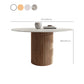 Mesa de pedestal contemporánea, mesa de comedor redonda de piedra con base de madera para cocina casera