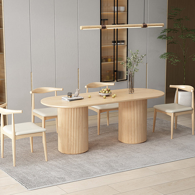 Mesa de comedor de madera ovalada, mesa con pedestal doble moderna, para cocina casera