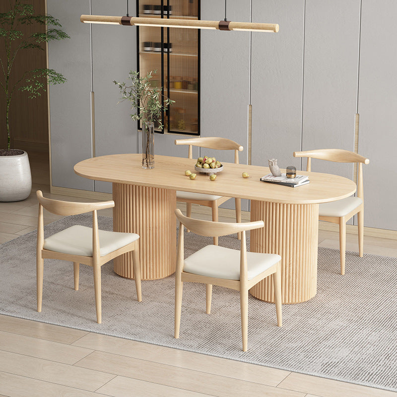 Mesa de comedor de madera ovalada, mesa con pedestal doble moderna, para cocina casera