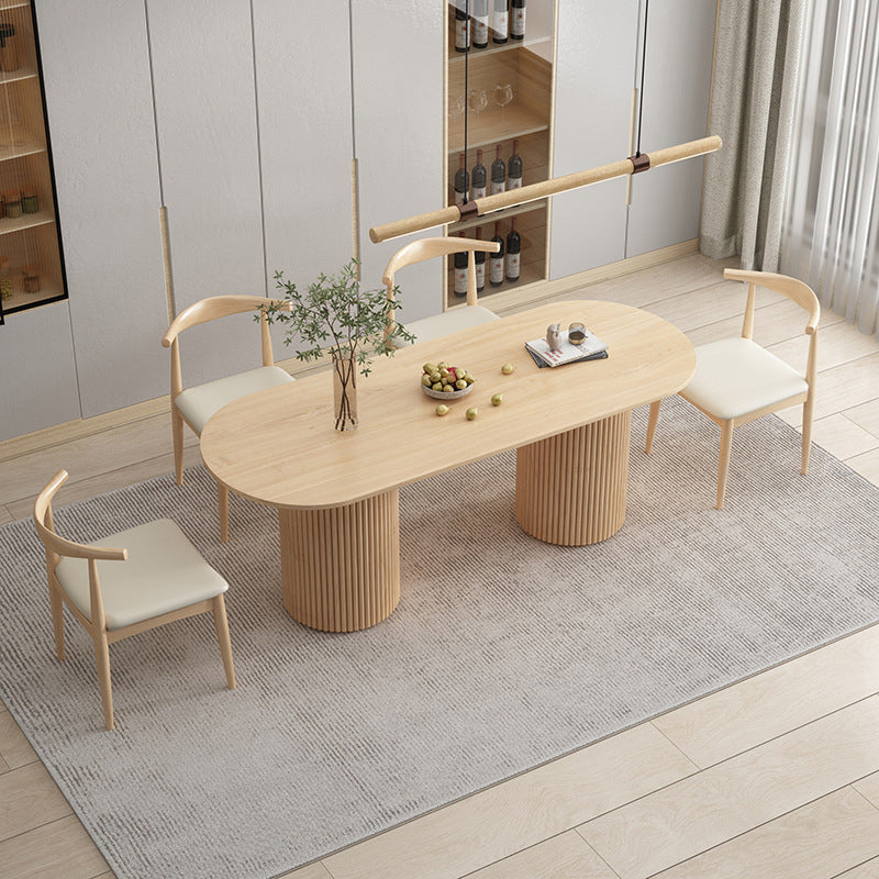 Mesa de comedor de madera ovalada, mesa con pedestal doble moderna, para cocina casera