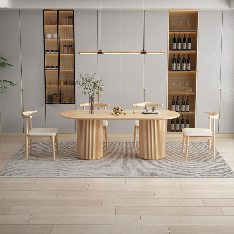 Mesa de comedor de madera ovalada, mesa con pedestal doble moderna, para cocina casera