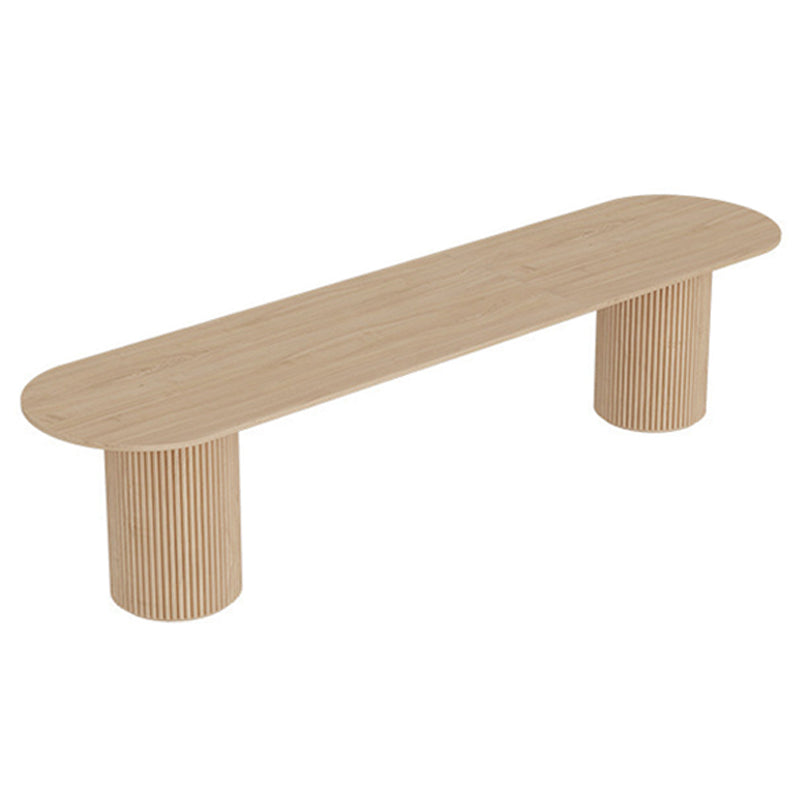 Mesa de comedor de madera ovalada, mesa con pedestal doble moderna, para cocina casera