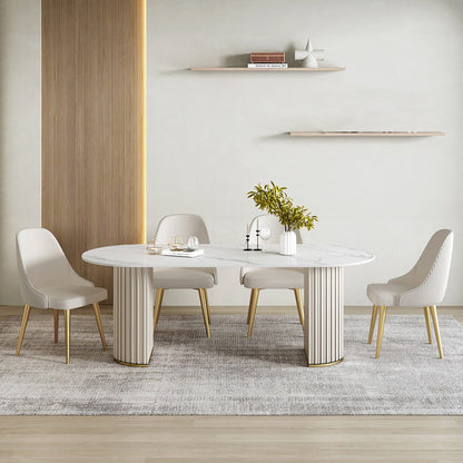 Contemporary Double Pedestal Table Oval Dining Table for Home