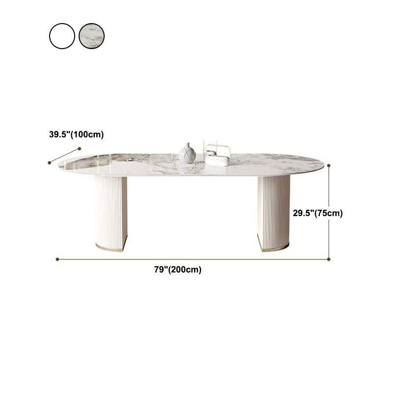 Mesa de doble pedestal moderna mesa de comedor ovalado para la cocina casera