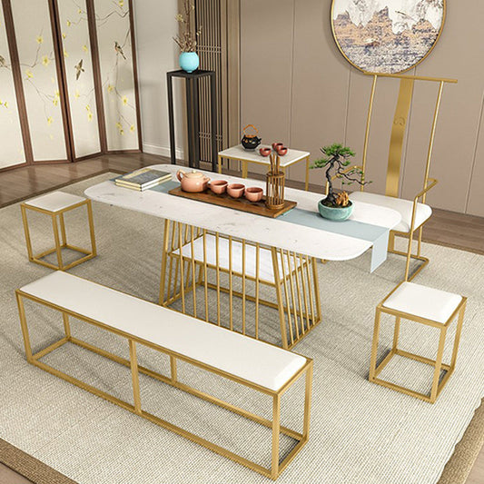 Metal and Stone Table Contemporary Minimalist Home Storage Rectangular Dining Table