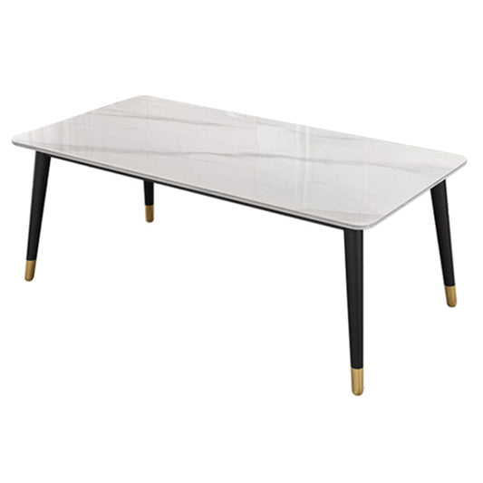 Slate and Metal Table Modern Minimalist Home Rectangular Dining Table Matte White Without Chairs