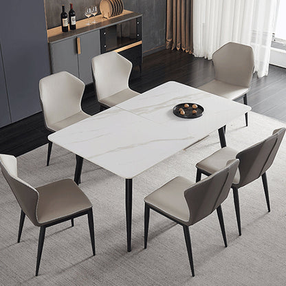 Simplicity Rectangle Home Fixed Desk Extendable Sintered Stone Dining Table White 51.2"L x 31.5"W x 29.5"H Without Chairs Clearhalo 'Dining Tables & Seating' 'Dining Tables' 'dining_table' 'furn' 'furn_dining_table' 'Furniture' 'Kitchen & Dining Furniture' 6154902