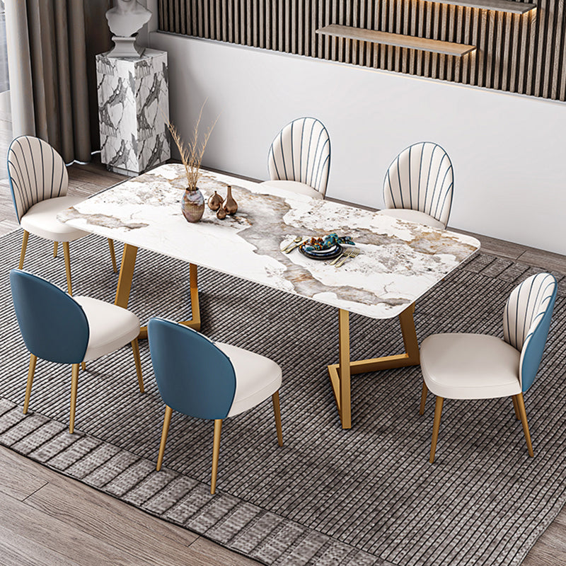 Iron and Slate Table Glam Style Simple Home Rectangular Dining Table Pandora Gold 55.1"L x 31.5"W x 29.5"H Without Chairs Clearhalo 'Dining Tables & Seating' 'Dining Tables' 'dining_table' 'furn' 'furn_dining_table' 'Furniture' 'Kitchen & Dining Furniture' 6155185