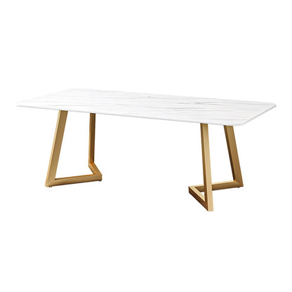 Iron and Slate Table Glam Style Simple Home Rectangular Dining Table White Without Chairs Clearhalo 'Dining Tables & Seating' 'Dining Tables' 'dining_table' 'furn' 'furn_dining_table' 'Furniture' 'Kitchen & Dining Furniture' 6155186