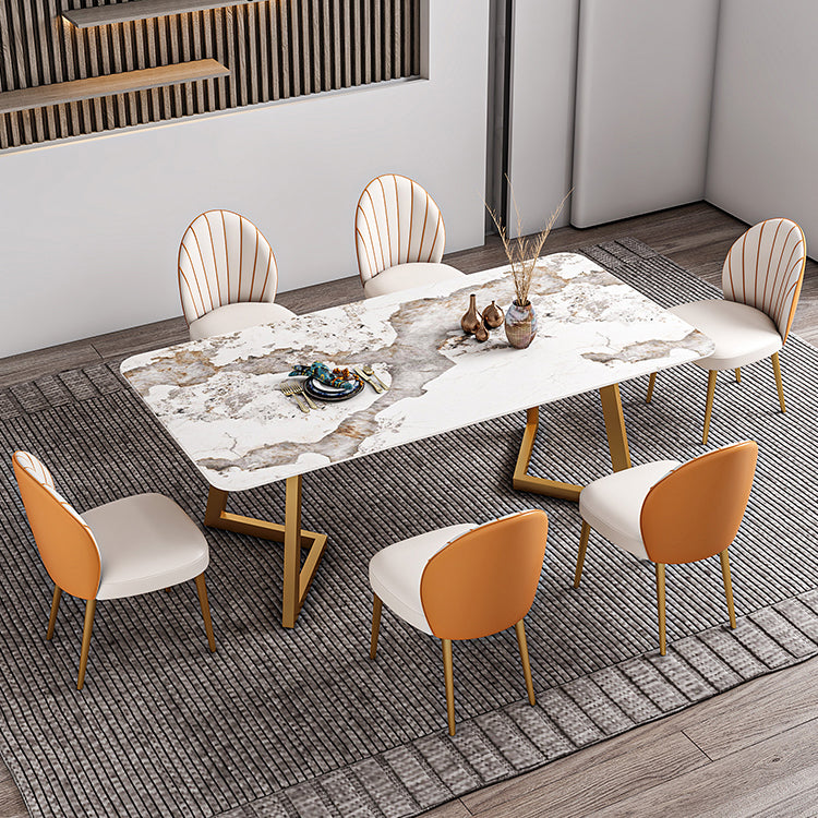 Iron and Slate Table Glam Style Simple Home Rectangular Dining Table Pandora Gold 70.9"L x 35.4"W x 29.5"H Without Chairs Clearhalo 'Dining Tables & Seating' 'Dining Tables' 'dining_table' 'furn' 'furn_dining_table' 'Furniture' 'Kitchen & Dining Furniture' 6155187