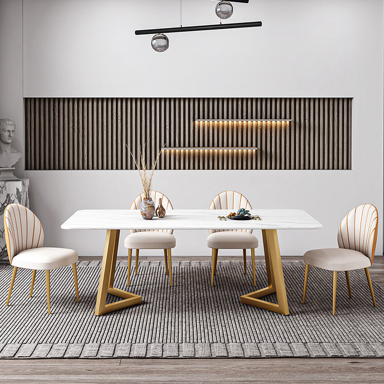 Iron and Slate Table Glam Style Simple Home Rectangular Dining Table White 55.1"L x 31.5"W x 29.5"H Without Chairs Clearhalo 'Dining Tables & Seating' 'Dining Tables' 'dining_table' 'furn' 'furn_dining_table' 'Furniture' 'Kitchen & Dining Furniture' 6155188