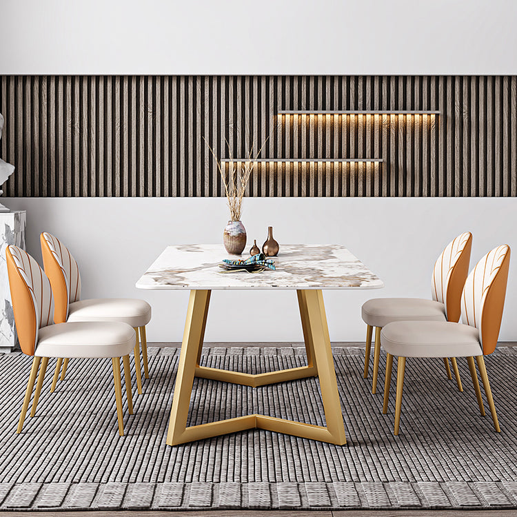 Iron and Slate Table Glam Style Simple Home Rectangular Dining Table Clearhalo 'Dining Tables & Seating' 'Dining Tables' 'dining_table' 'furn' 'furn_dining_table' 'Furniture' 'Kitchen & Dining Furniture' 6155193
