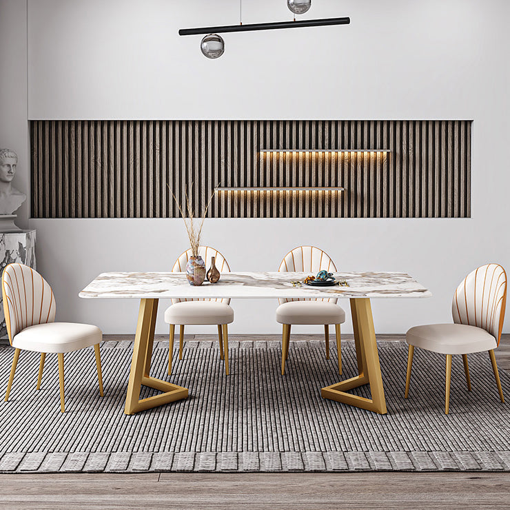 Iron and Slate Table Glam Style Simple Home Rectangular Dining Table Clearhalo 'Dining Tables & Seating' 'Dining Tables' 'dining_table' 'furn' 'furn_dining_table' 'Furniture' 'Kitchen & Dining Furniture' 6155194