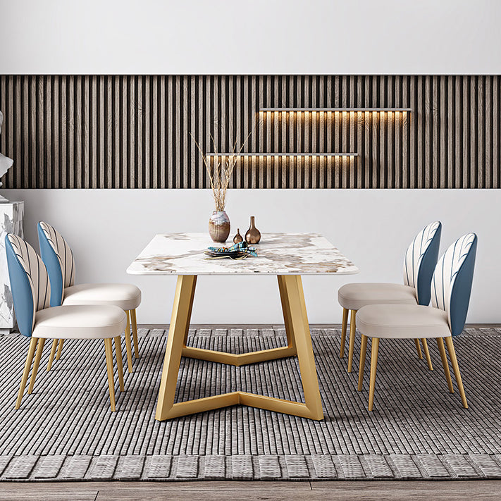 Iron and Slate Table Glam Style Simple Home Rectangular Dining Table Clearhalo 'Dining Tables & Seating' 'Dining Tables' 'dining_table' 'furn' 'furn_dining_table' 'Furniture' 'Kitchen & Dining Furniture' 6155195