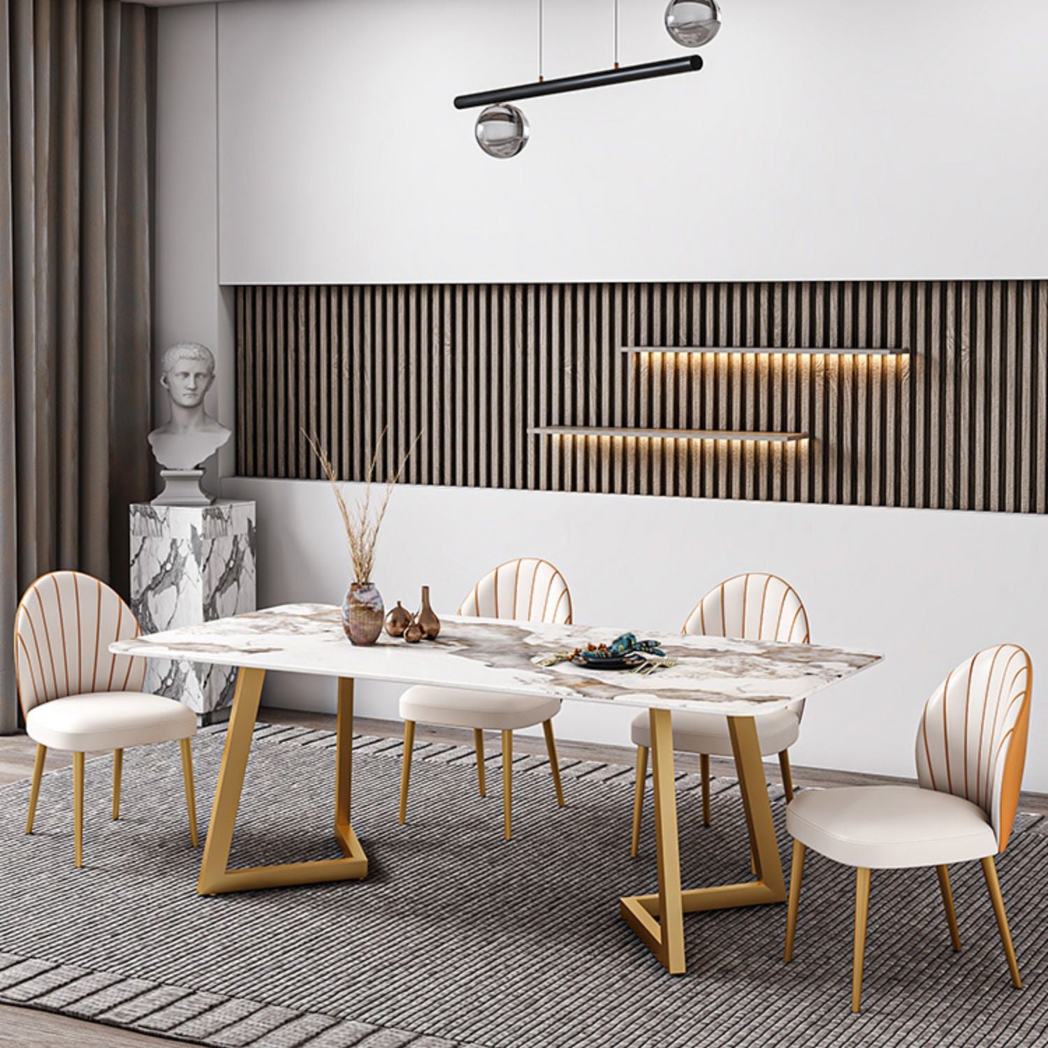 Iron and Slate Table Glam Style Simple Home Rectangular Dining Table Clearhalo 'Dining Tables & Seating' 'Dining Tables' 'dining_table' 'furn' 'furn_dining_table' 'Furniture' 'Kitchen & Dining Furniture' 6155196