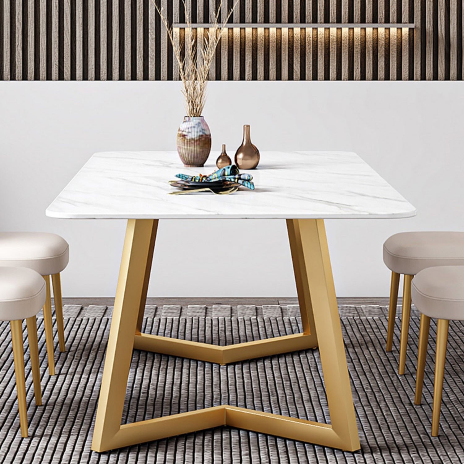 Iron and Slate Table Glam Style Simple Home Rectangular Dining Table Clearhalo 'Dining Tables & Seating' 'Dining Tables' 'dining_table' 'furn' 'furn_dining_table' 'Furniture' 'Kitchen & Dining Furniture' 6155199