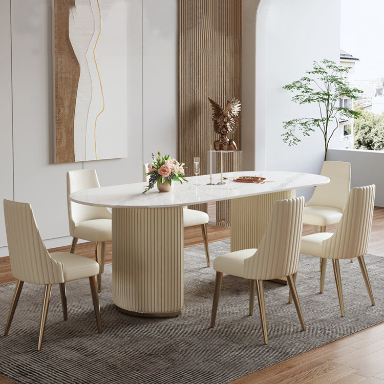 Ovale eettafel van gesinterd steen Luxe vaste tafel met dubbel onderstel
