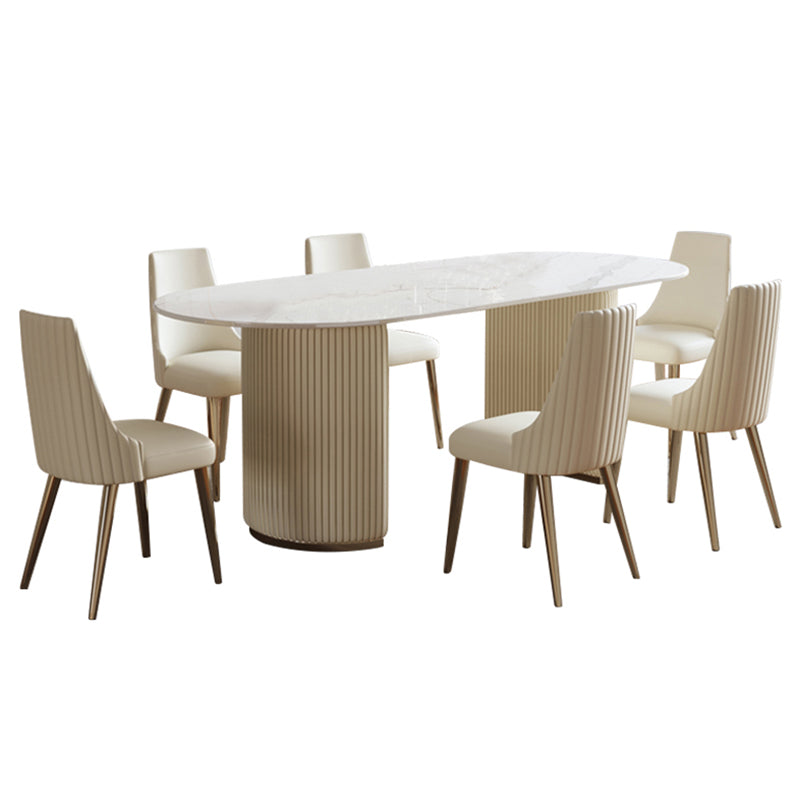 Ovale eettafel van gesinterd steen Luxe vaste tafel met dubbel onderstel