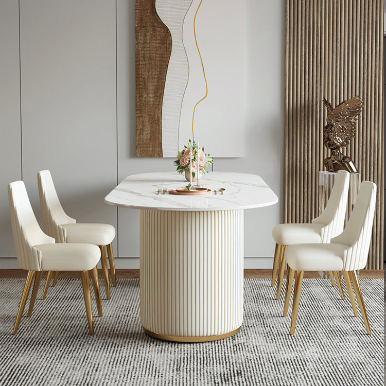 Ovale eettafel van gesinterd steen Luxe vaste tafel met dubbel onderstel