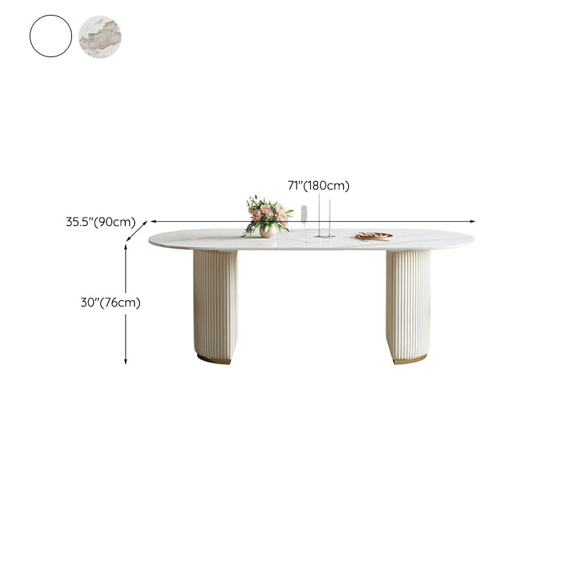 Ovale eettafel van gesinterd steen Luxe vaste tafel met dubbel onderstel