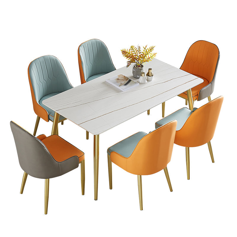Metal and Slate Rectangular Table Glam Style Home Dining Table Clearhalo 'Dining Tables & Seating' 'Dining Tables' 'dining_table' 'furn' 'furn_dining_table' 'Furniture' 'Kitchen & Dining Furniture' 6155285