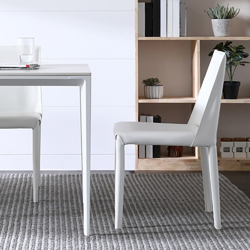 Designer Style Armless Chair Leather Parsons Back Side Chair for Dining Room