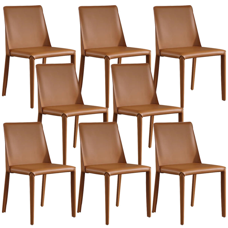 Designer Style Armless Chair Leather Parsons Back Side Chair for Dining Room