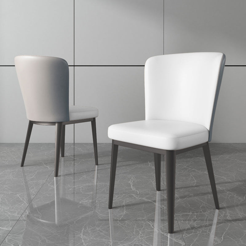 Eigentijdse metalen eetkamer stoel armloze faux lederen zijstoelen