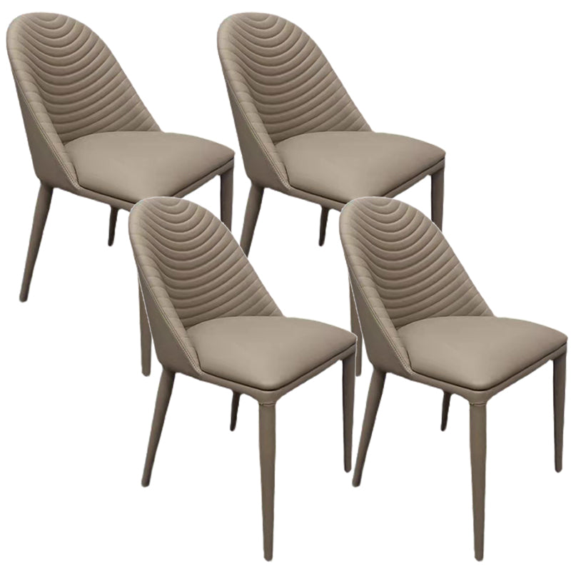 Moderne stijl metalen eetkamerstoel faux lederen armloze eetkamerstoel voor huisgebruik