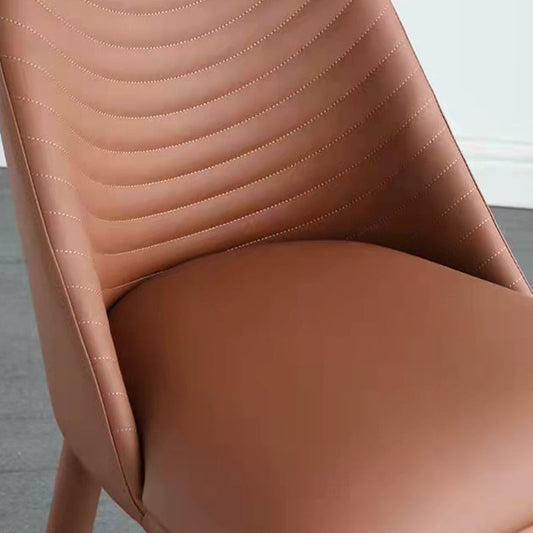 Moderne stijl metalen eetkamerstoel faux lederen armloze eetkamerstoel voor huisgebruik