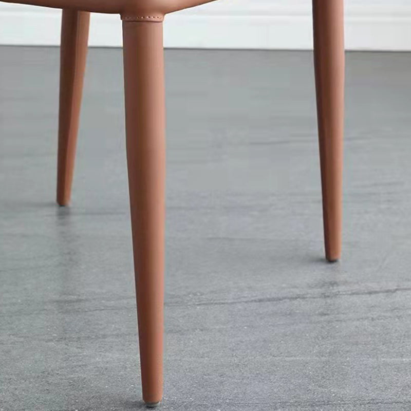 Moderne stijl metalen eetkamerstoel faux lederen armloze eetkamerstoel voor huisgebruik