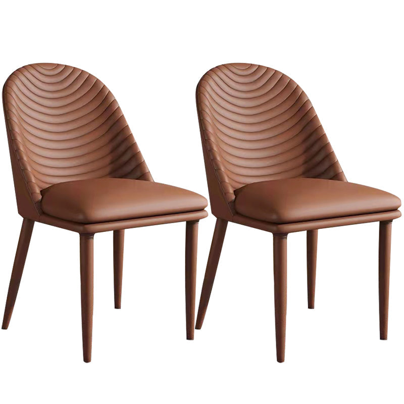 Moderne stijl metalen eetkamerstoel faux lederen armloze eetkamerstoel voor huisgebruik