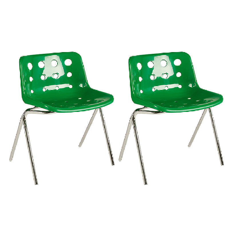 Eigentijdse stijl armloze stoel plastic eetkamerstoel met metalen benen