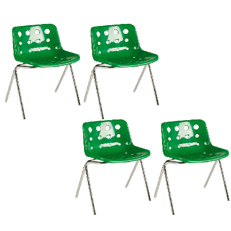 Eigentijdse stijl armloze stoel plastic eetkamerstoel met metalen benen