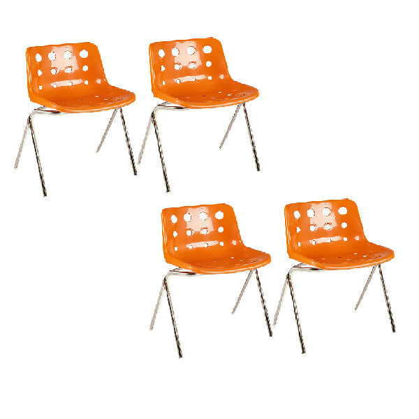 Eigentijdse stijl armloze stoel plastic eetkamerstoel met metalen benen