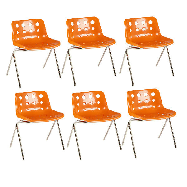 Eigentijdse stijl armloze stoel plastic eetkamerstoel met metalen benen