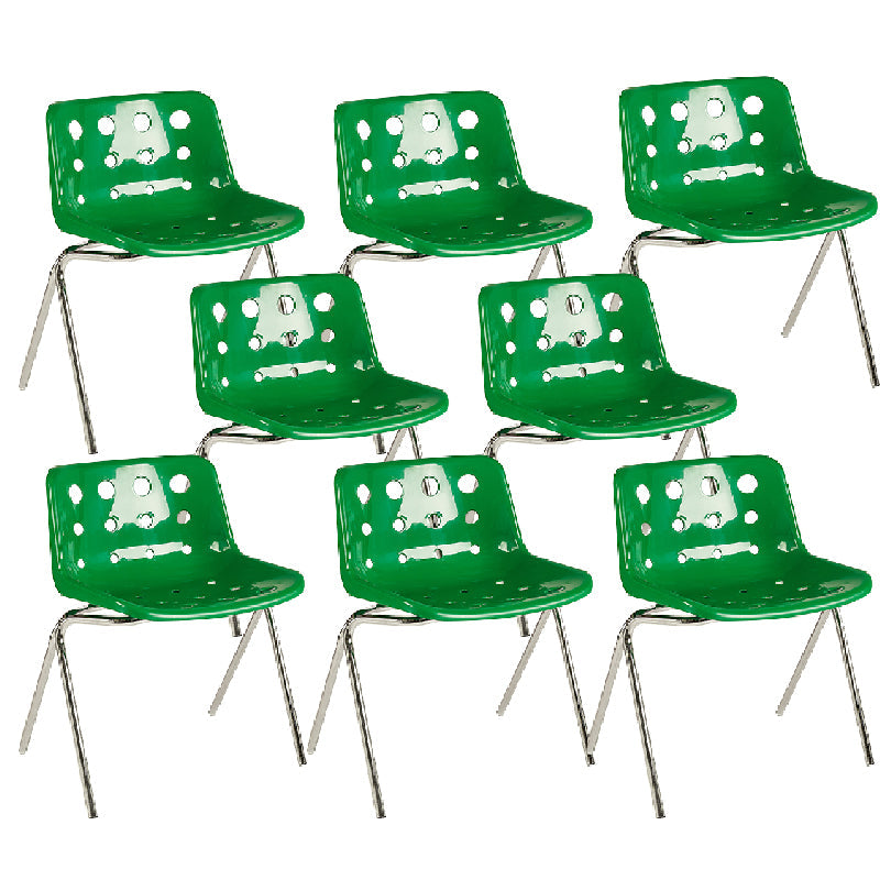 Eigentijdse stijl armloze stoel plastic eetkamerstoel met metalen benen