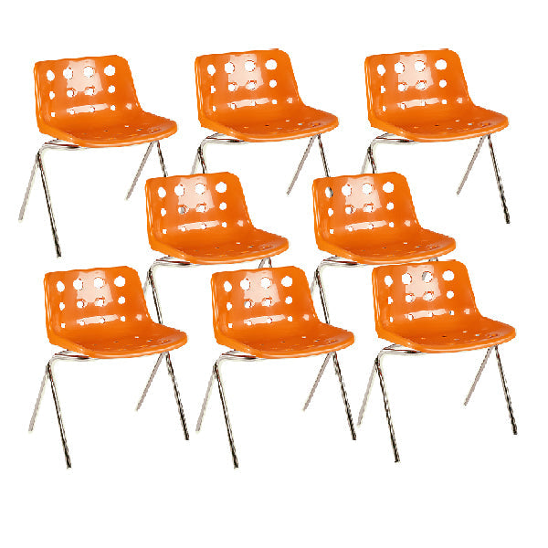 Eigentijdse stijl armloze stoel plastic eetkamerstoel met metalen benen