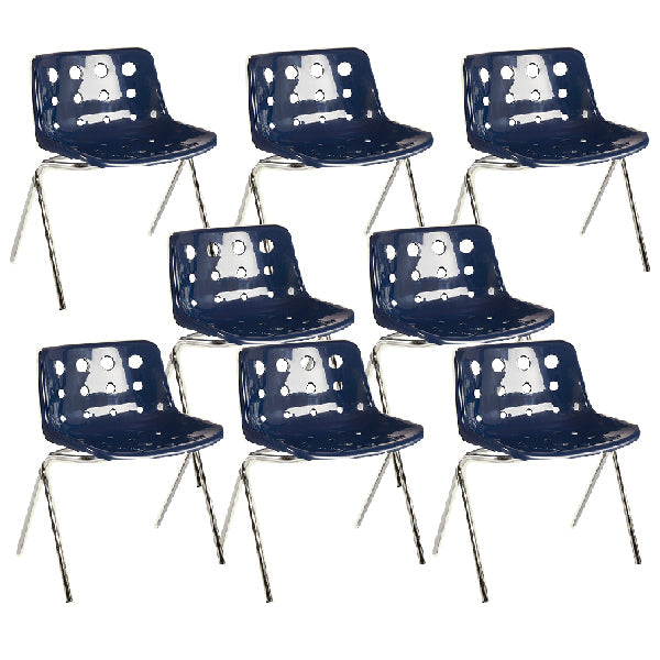 Eigentijdse stijl armloze stoel plastic eetkamerstoel met metalen benen