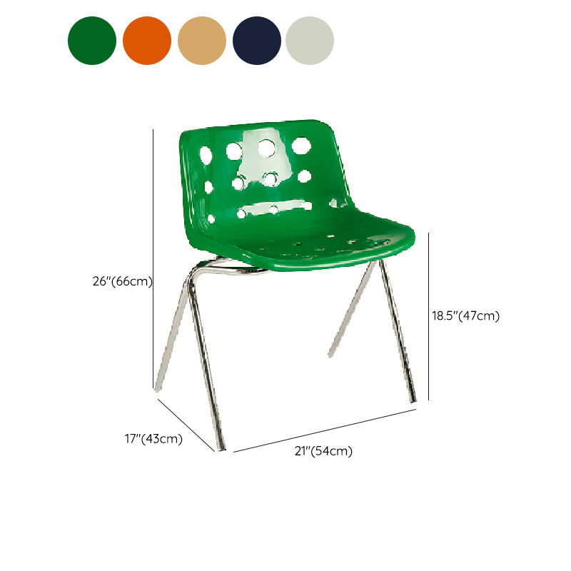 Eigentijdse stijl armloze stoel plastic eetkamerstoel met metalen benen