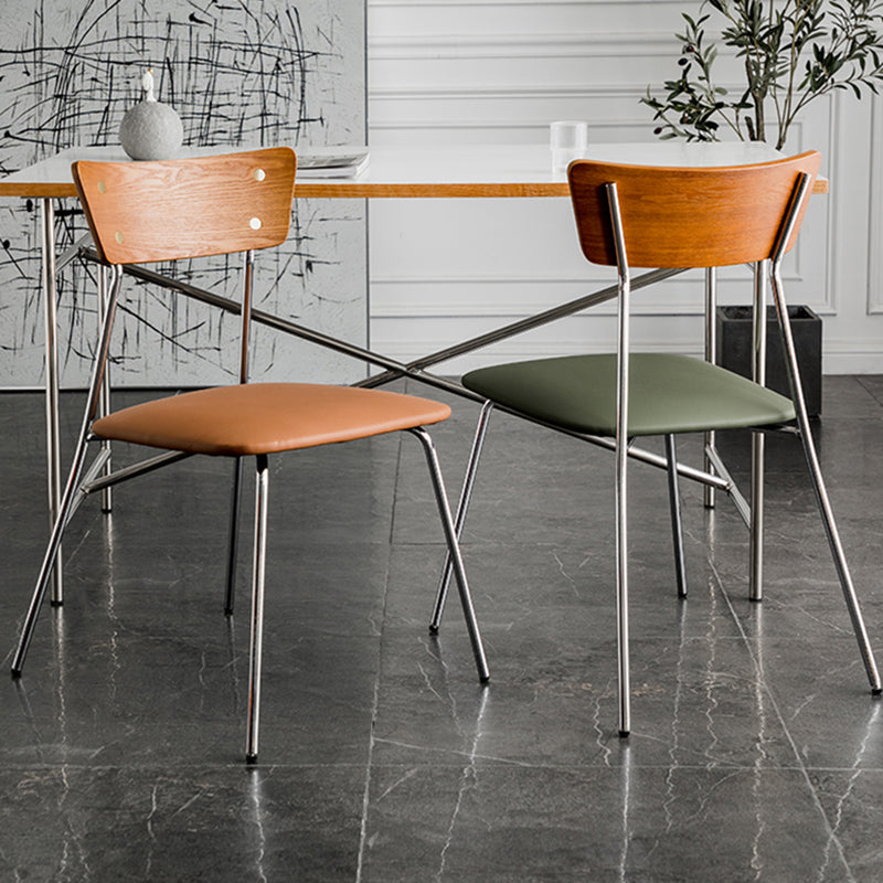 Industrial Upholstered Armless Chair Open Back Side Leather Chair with Metal Base