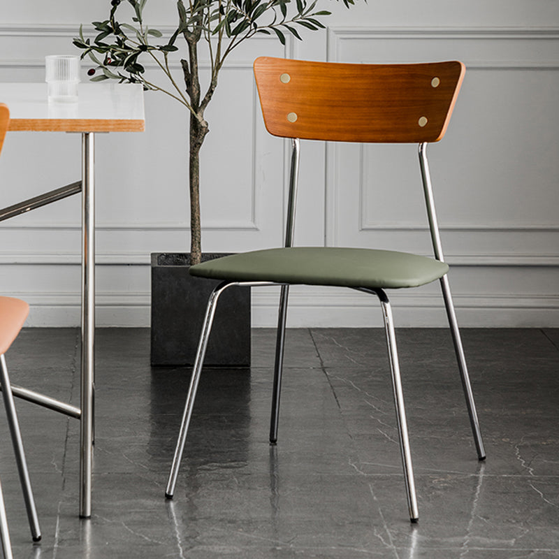 Industrial Upholstered Armless Chair Open Back Side Leather Chair with Metal Base