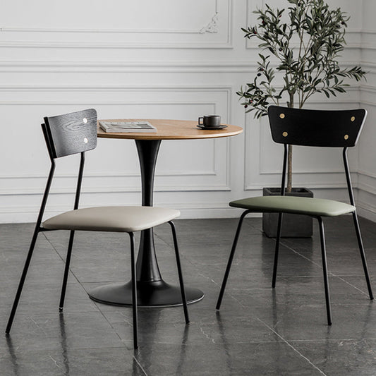 Industrial Upholstered Armless Chair Open Back Side Leather Chair with Metal Base