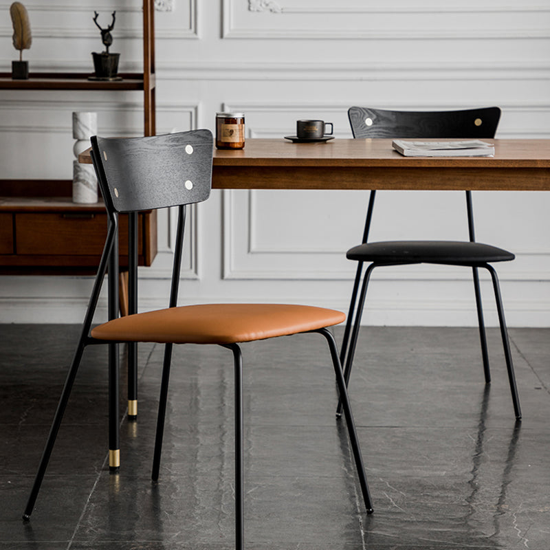 Industrial Upholstered Armless Chair Open Back Side Leather Chair with Metal Base