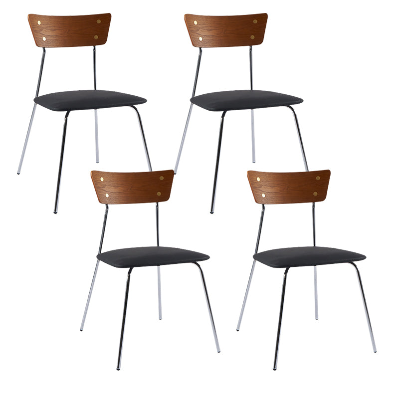 Industrial Upholstered Armless Chair Open Back Side Leather Chair with Metal Base