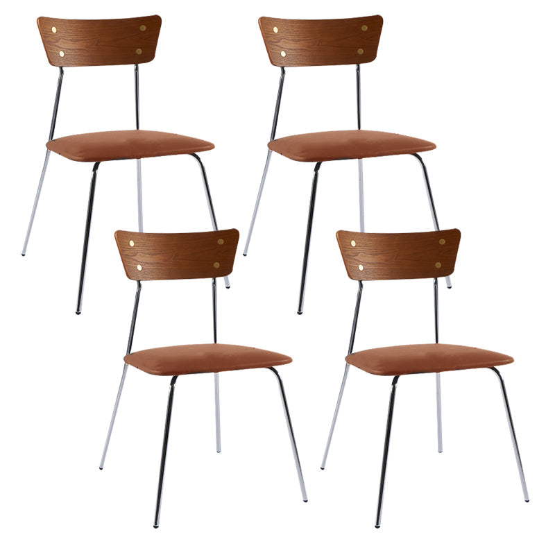 Industrial Upholstered Armless Chair Open Back Side Leather Chair with Metal Base