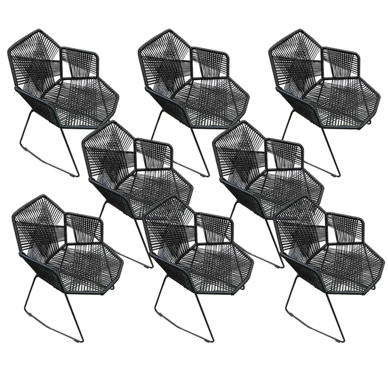 Modern Cross Back Side Chair Plastic Arm Chair with Metal Base for Dining Room Black 8 Piece Set Clearhalo 'Dining Chairs' 'Dining Tables & Seating' 'dining_chair' 'furn' 'furn_dining_chair' 'Furniture' 'Kitchen & Dining Furniture' 6156304