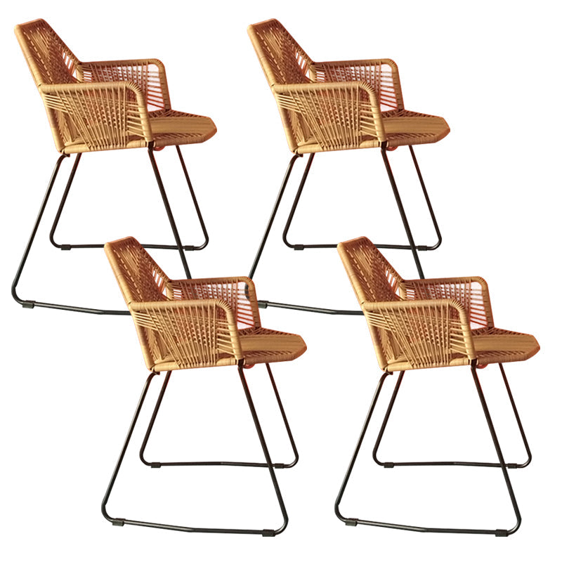 Modern Cross Back Side Chair Plastic Arm Chair with Metal Base for Dining Room Yellow 4 Piece Set Clearhalo 'Dining Chairs' 'Dining Tables & Seating' 'dining_chair' 'furn' 'furn_dining_chair' 'Furniture' 'Kitchen & Dining Furniture' 6156315
